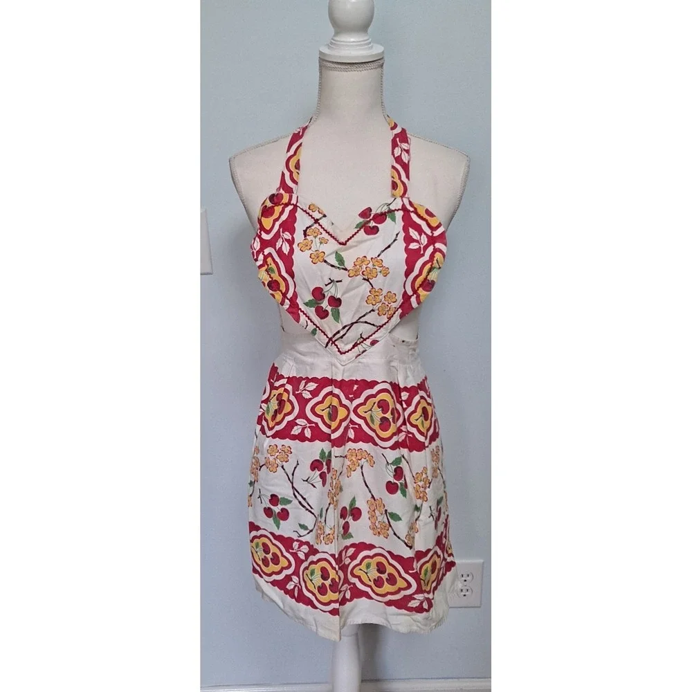 Vintage‎ Apron 1950's Style Heart Shape With Cherries
